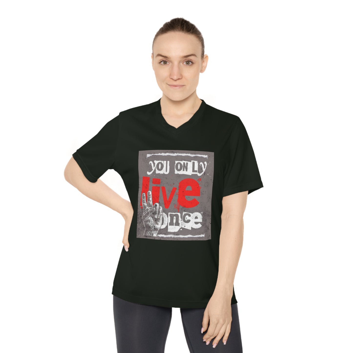 V Neck TShirt Ladies | Live Once Inspiration, Gift for Her, Activewear, Casual Style