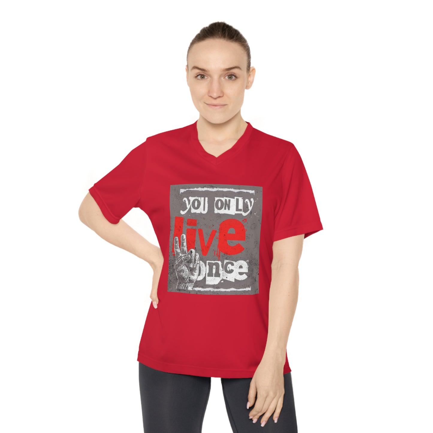 V Neck TShirt Ladies | Live Once Inspiration, Gift for Her, Activewear, Casual Style