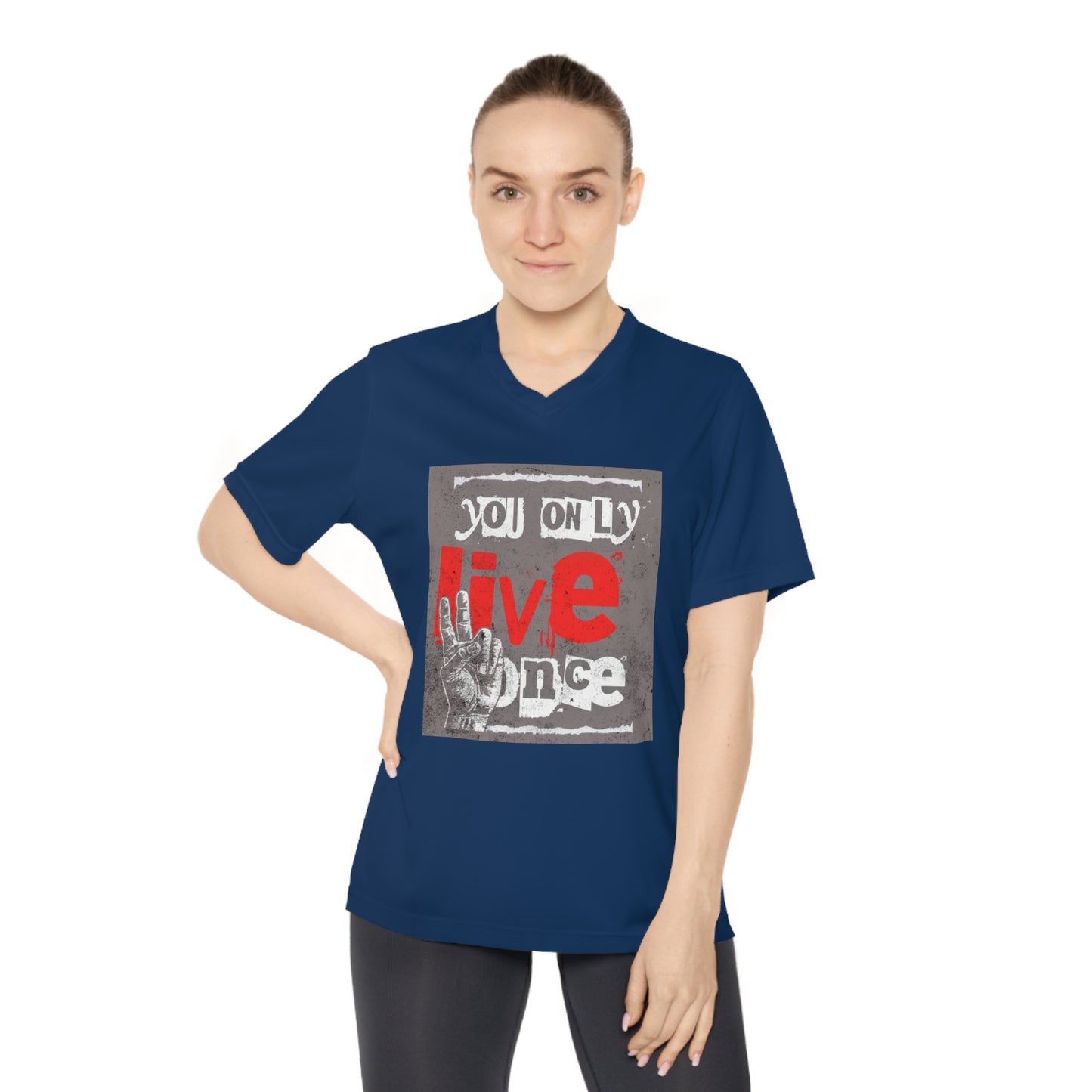 V Neck TShirt Ladies | Live Once Inspiration, Gift for Her, Activewear, Casual Style
