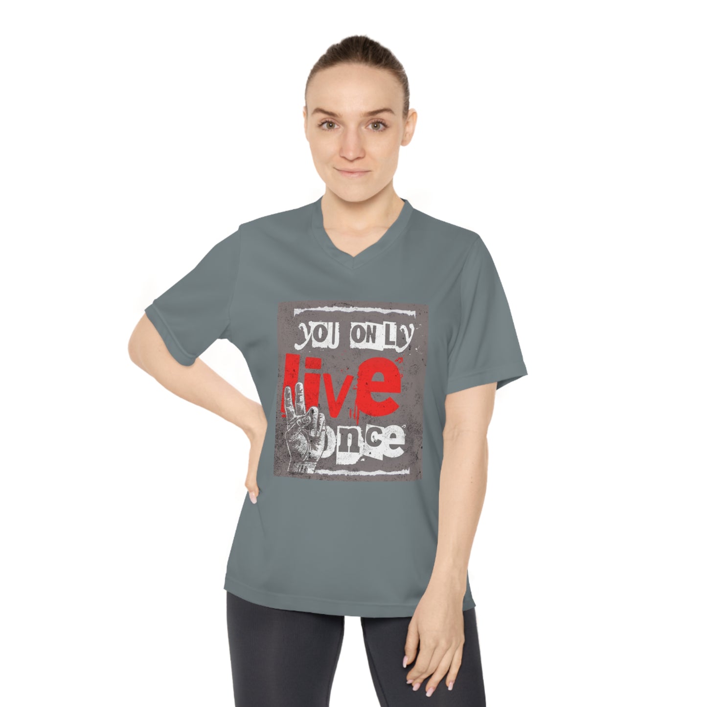 V Neck TShirt Ladies | Live Once Inspiration, Gift for Her, Activewear, Casual Style