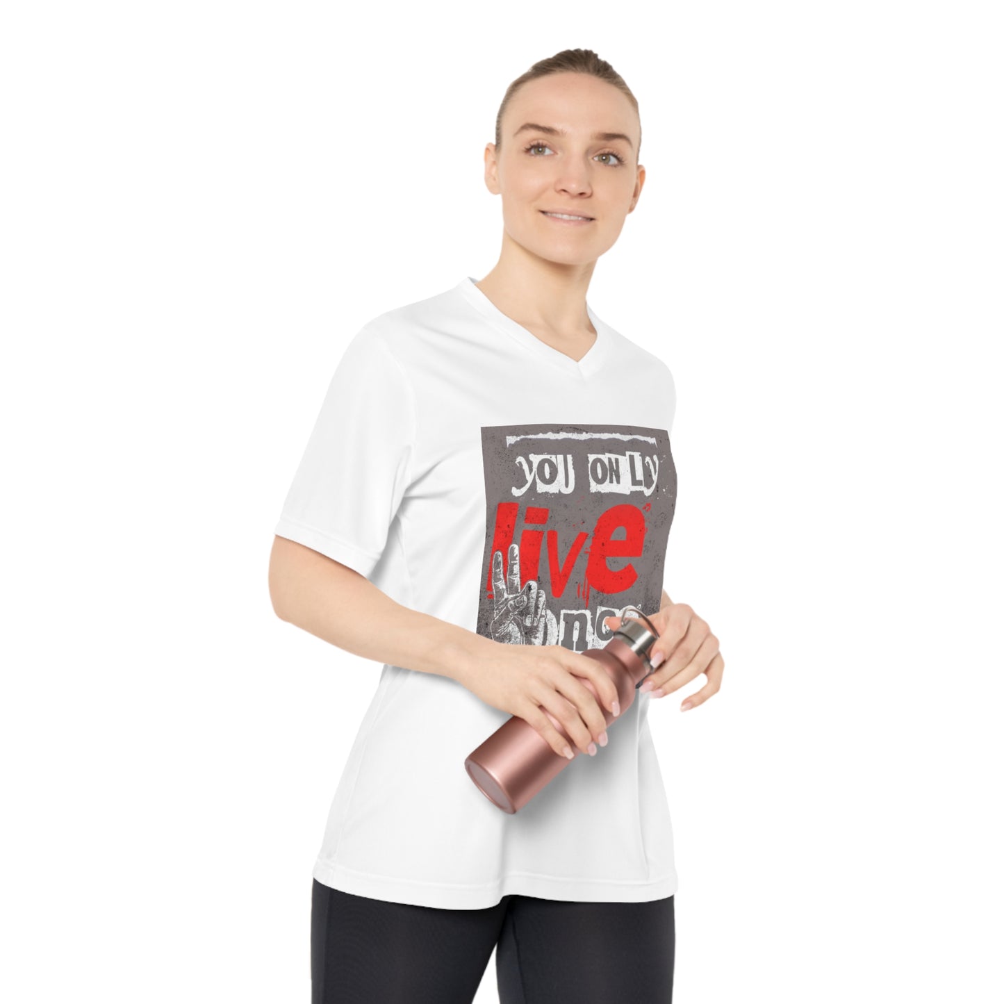 V Neck TShirt Ladies | Live Once Inspiration, Gift for Her, Activewear, Casual Style