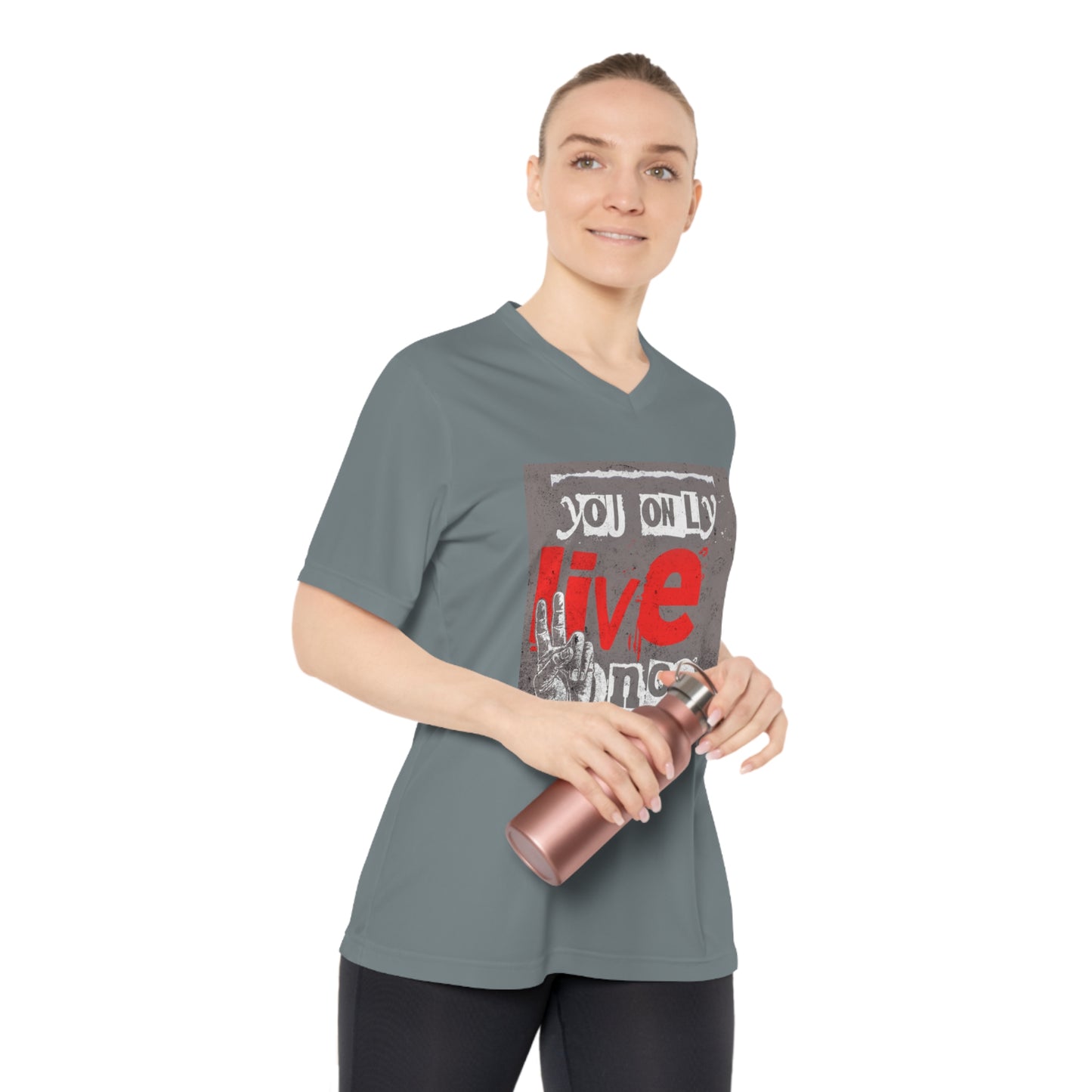 V Neck TShirt Ladies | Live Once Inspiration, Gift for Her, Activewear, Casual Style