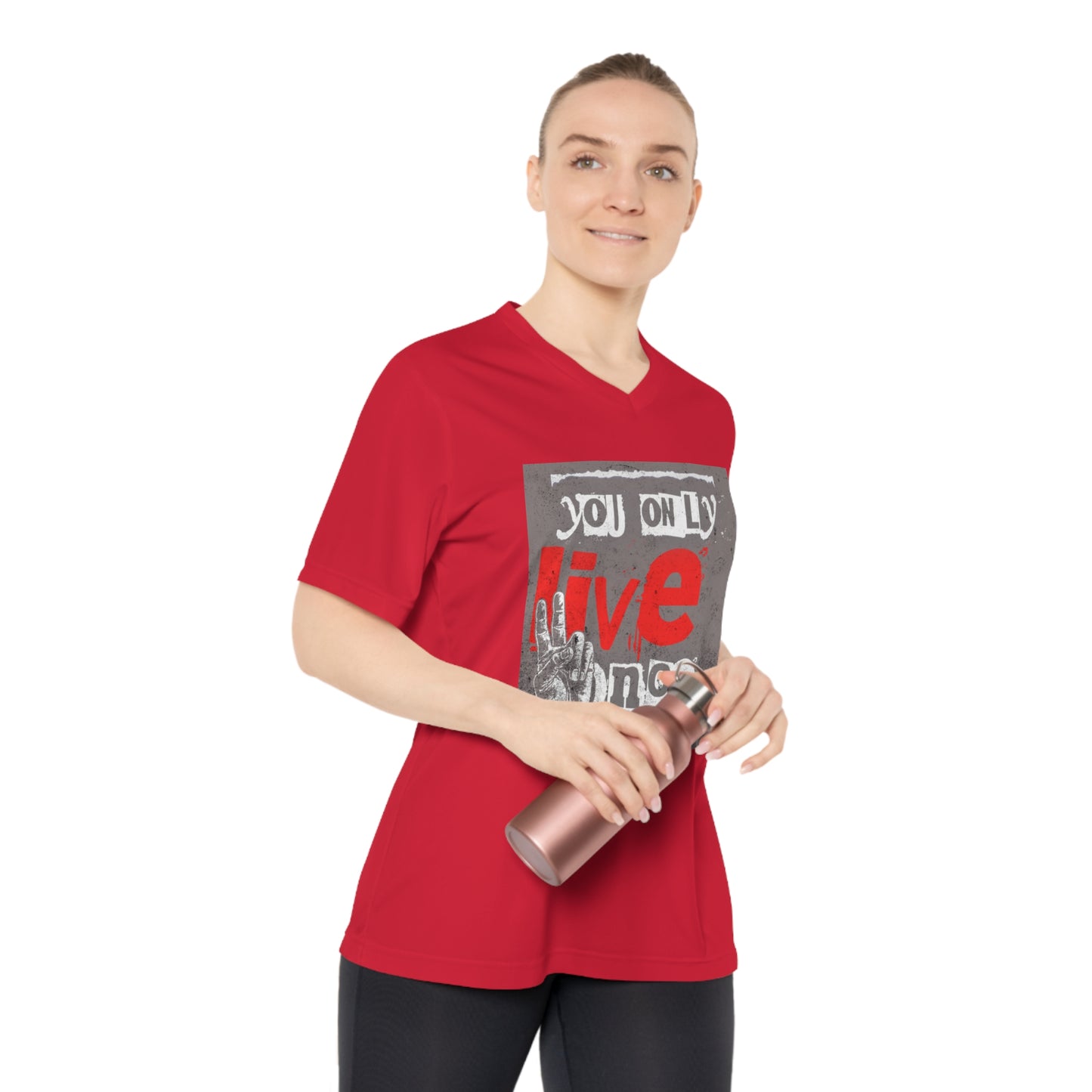 V Neck TShirt Ladies | Live Once Inspiration, Gift for Her, Activewear, Casual Style