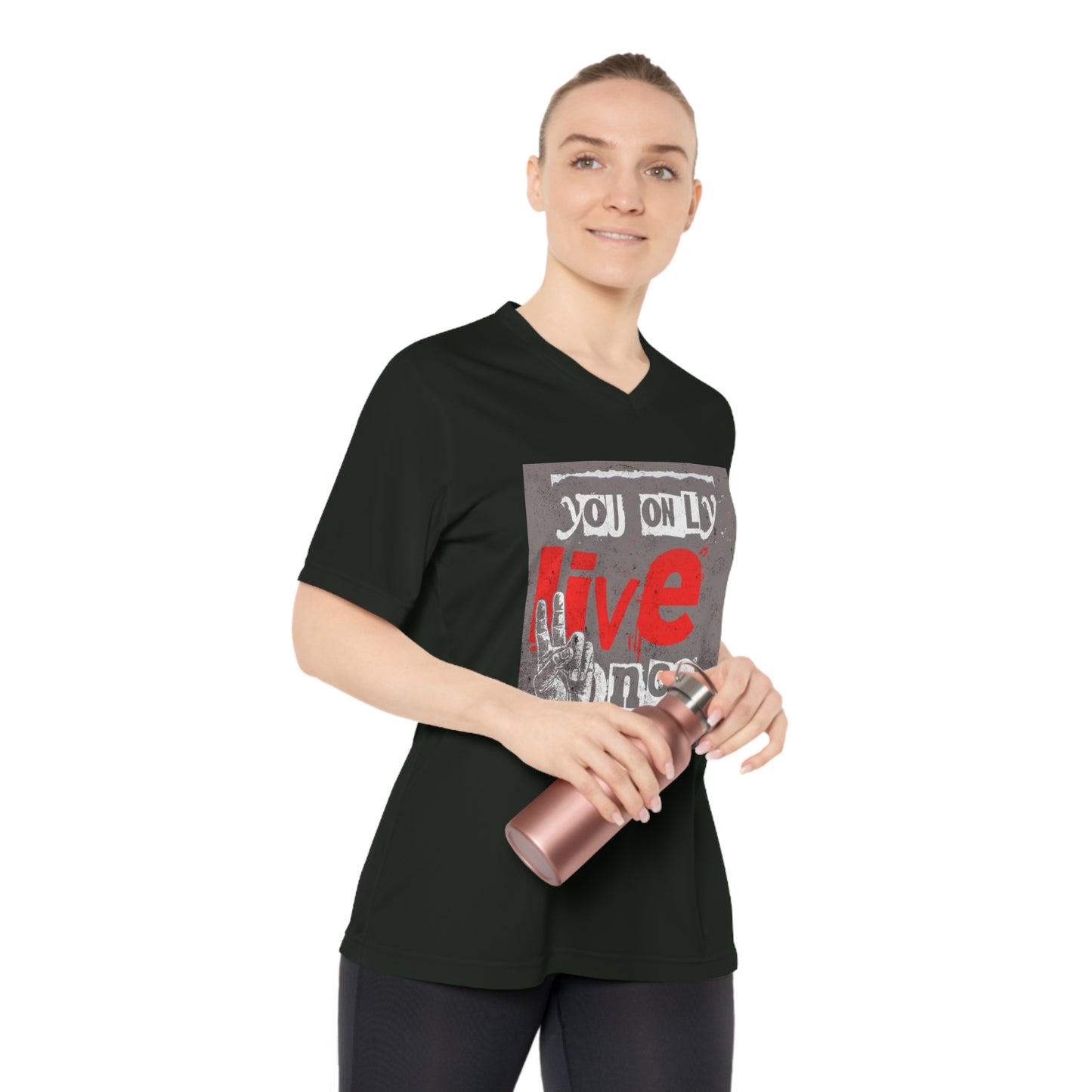 V Neck TShirt Ladies | Live Once Inspiration, Gift for Her, Activewear, Casual Style